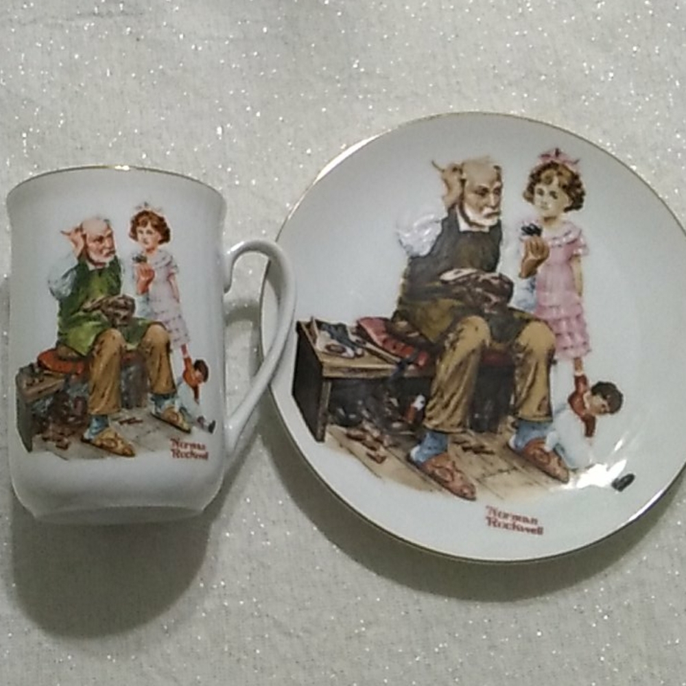 Vtg Norman Rockwell plates and cup
